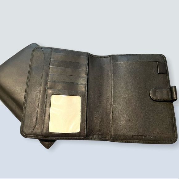 Leather Large Wallet- Black w/Snap Closure - Picture 2 of 6